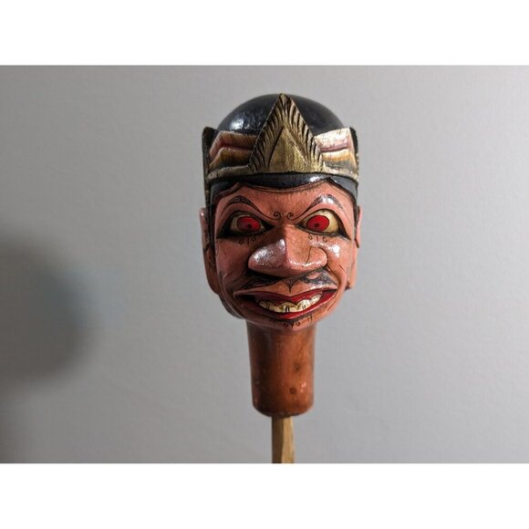 Vintage Wayang Golek puppet HEAD ONLY, wood carved creepy doll head, Indonesian - Picture 7 of 9